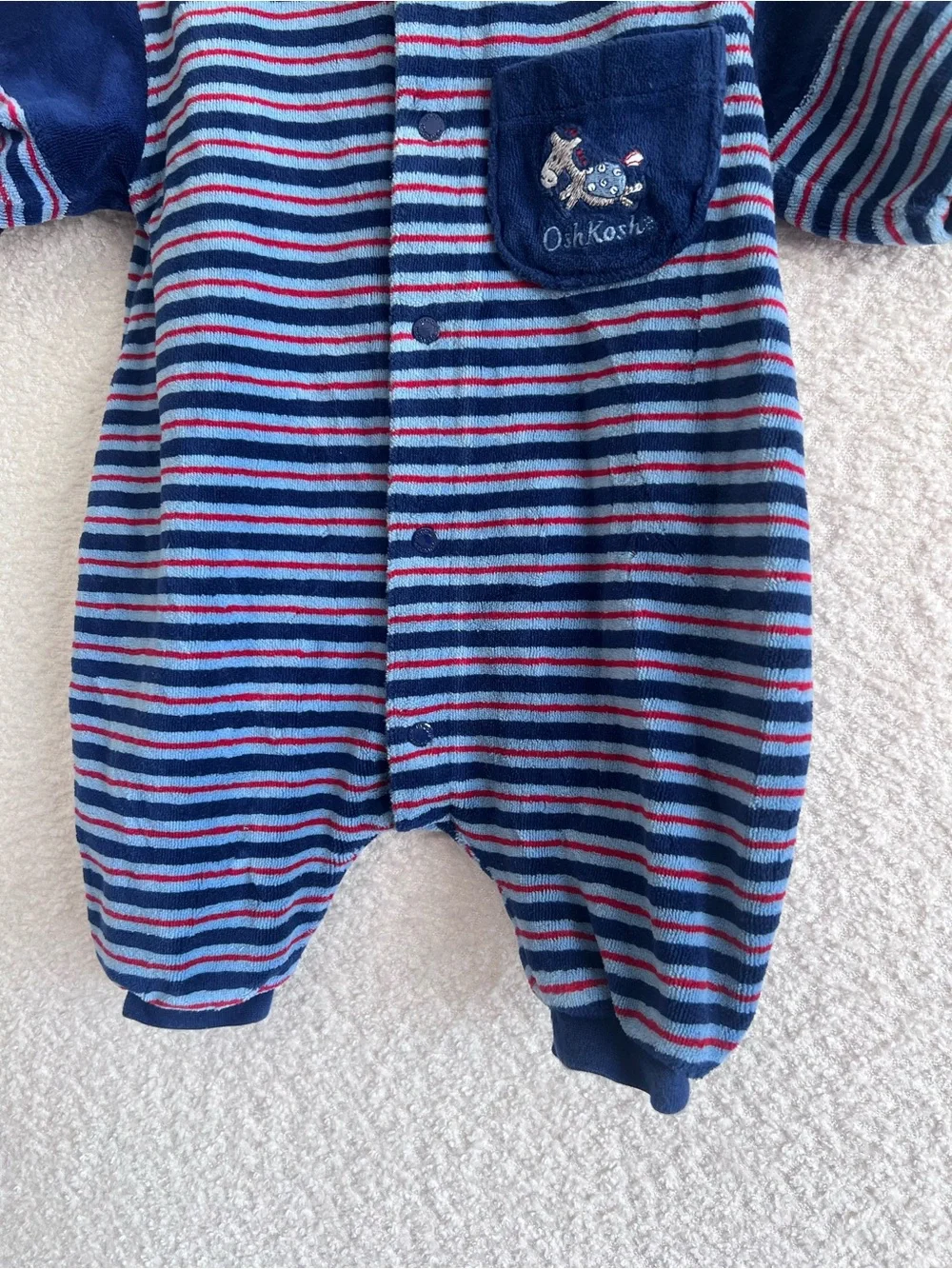 OshKosh Vintage Baby Velour Stripe‎ One Piece Romper Size 0-3 Months